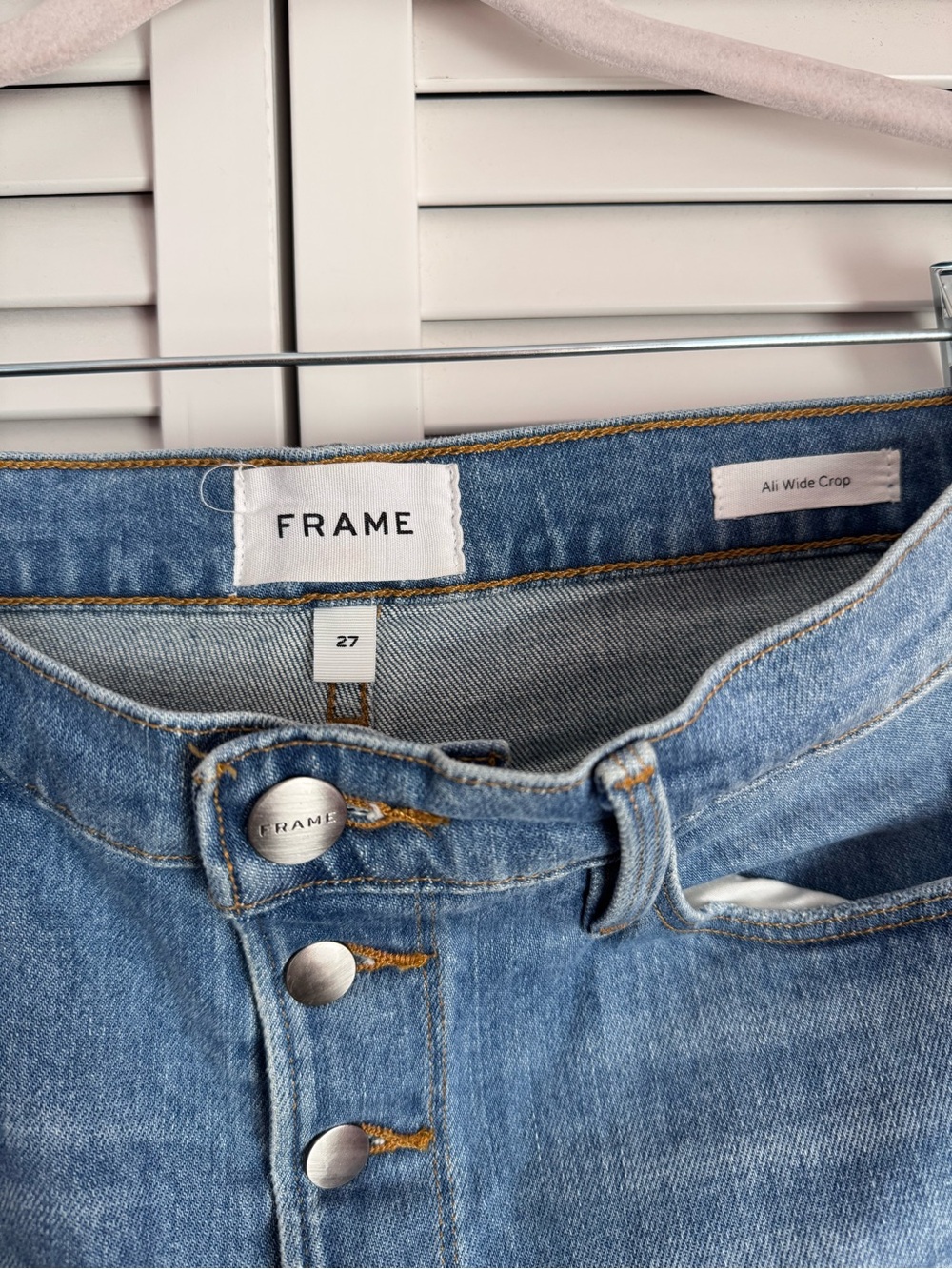 Frame Ali Wide Leg Cropped Culotte Blue Jeans Button Fly Yorkshire Wash 27 - Picture 4 of 9
